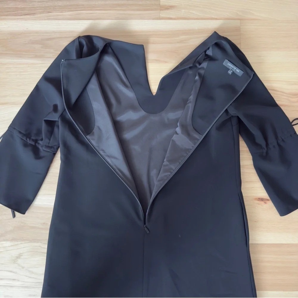 Lafayette 148 Dress Size M 3/4 Sleeve Shift Black Tie Sleeves Tech Cloth Pockets - Picture 11 of 11